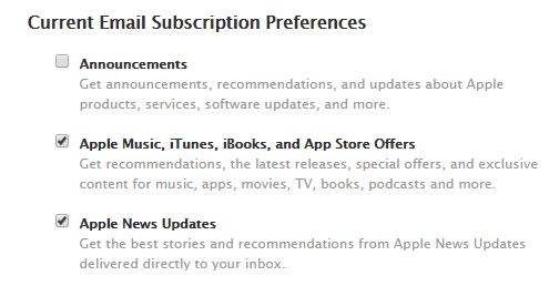 Apple Email subscriptions