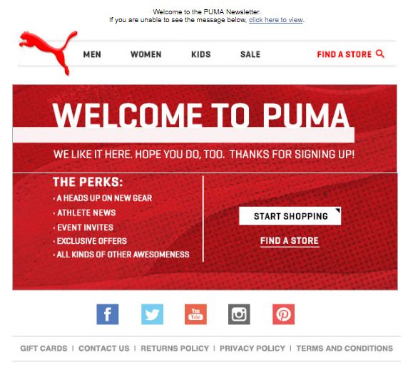 Puma Welcome Email