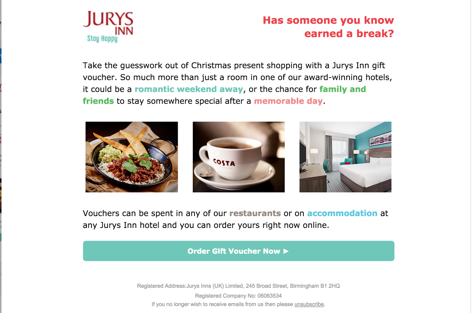 Cheque regalo de Navidad de Jurys Inn