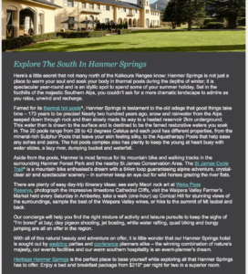 Heritage Hotels promotional email for Hanmer Springs location