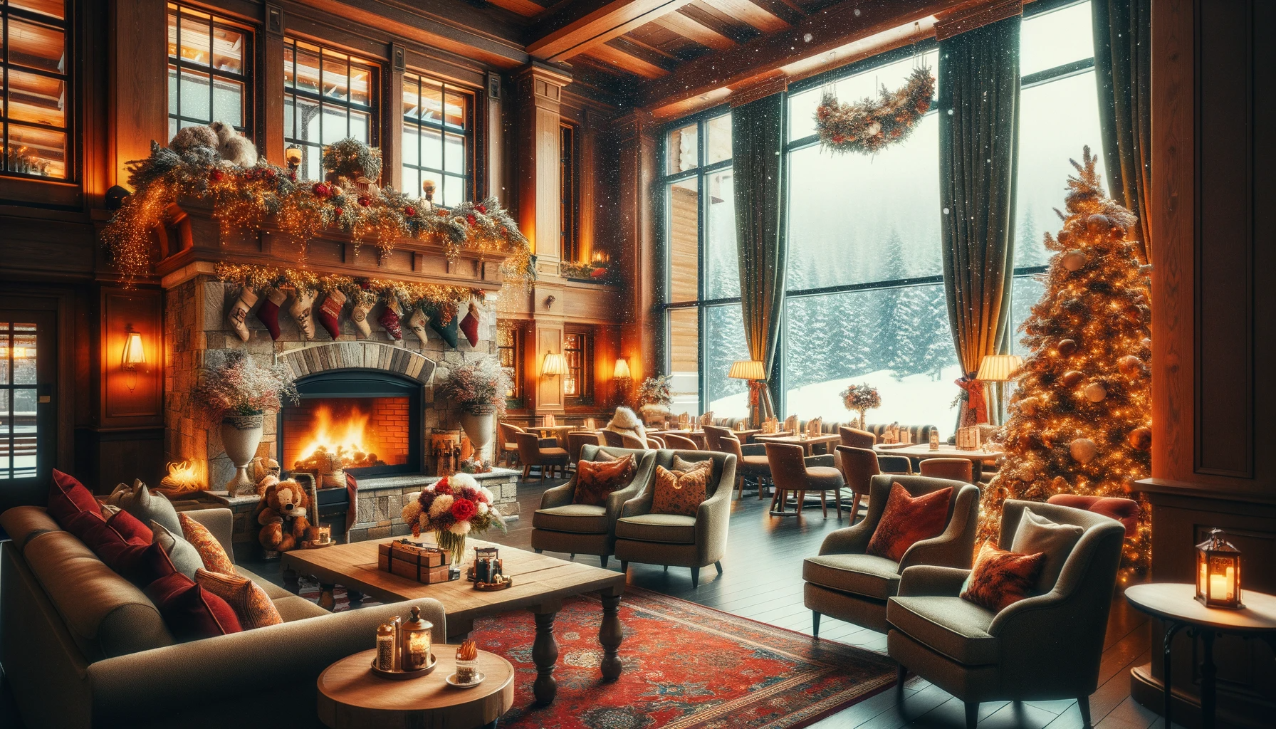 Warm winter welcome in a hotel lobby
